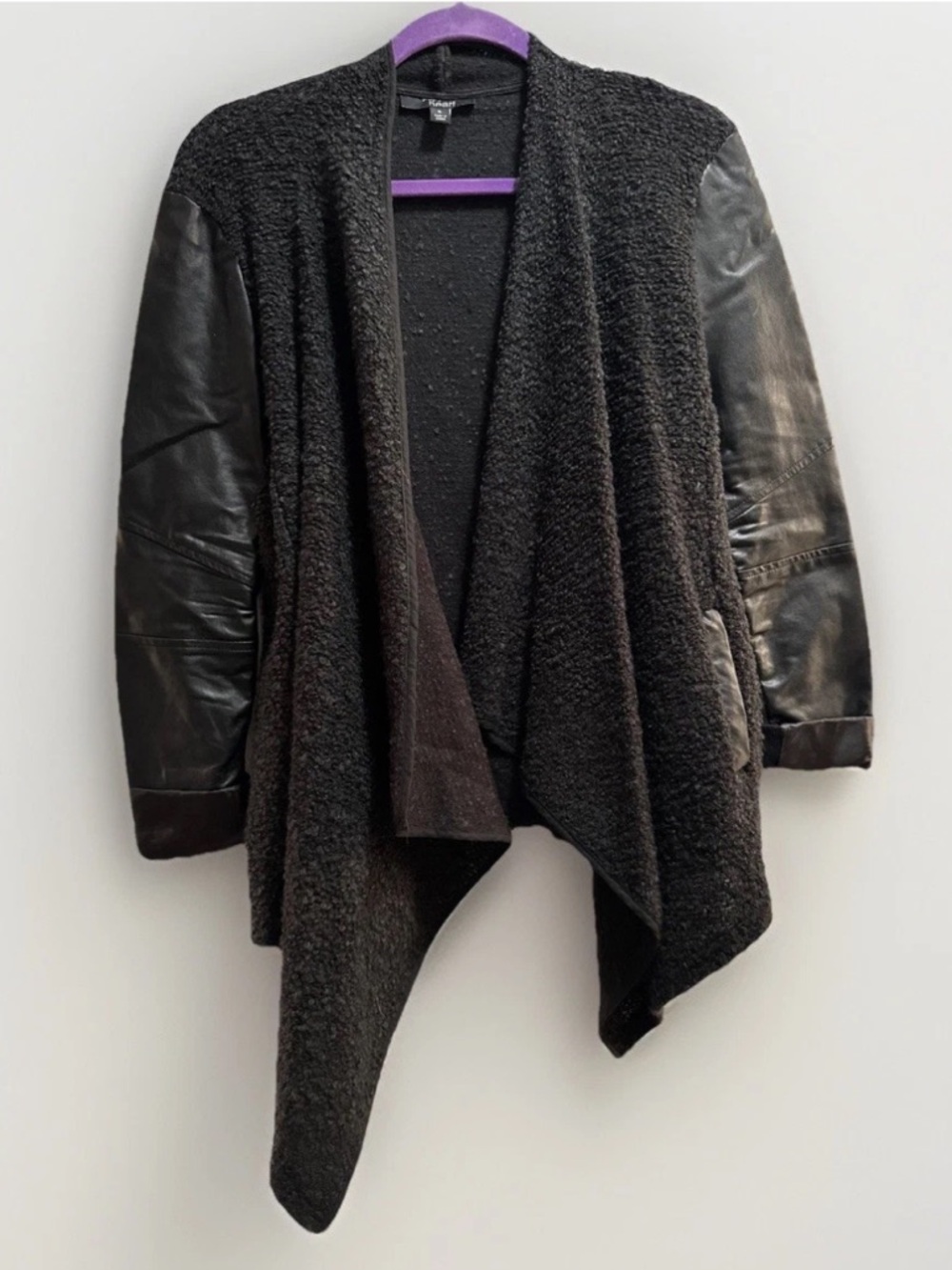LF Paper Heart Women's Mixed Media Sweater Cardigan with Faux Leather Sleeves